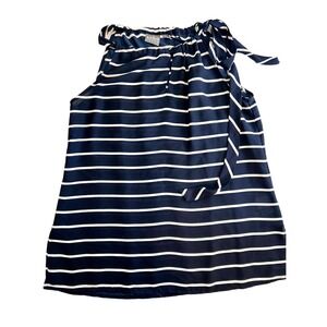 Soho Jeans Sleeveless Tie Neck Striped Blouse Navy White Women XS
